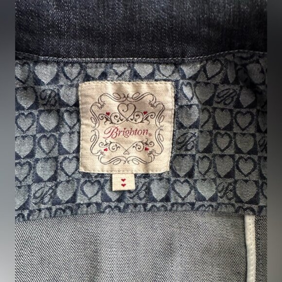 Brighton Vintage Denim Jean Jacket Embellished Silver Heart Snap Front Women's L - Picture 9 of 13